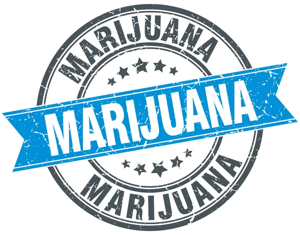 Marijuana bleu rond grunge vintage ruban timbre — Image vectorielle