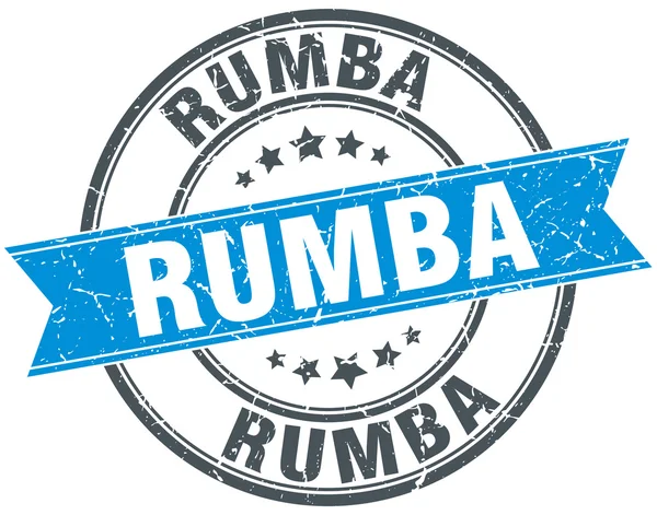 Rumba blue round grunge vintage ribbon stamp — Stock Vector