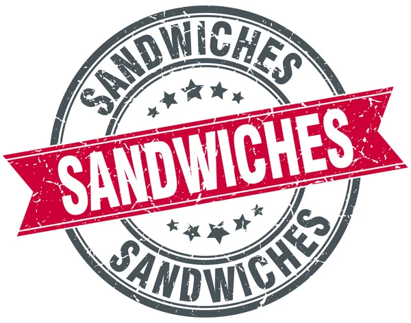 Sándwiches rojo redondo grunge vintage cinta sello — Vector de stock