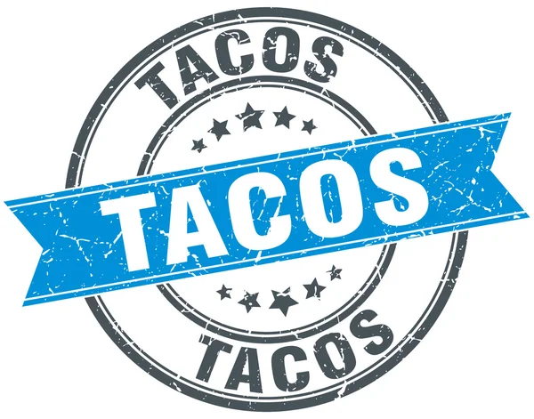 Tacos azul redondo grunge vintage lazo sello — Archivo Imágenes Vectoriales