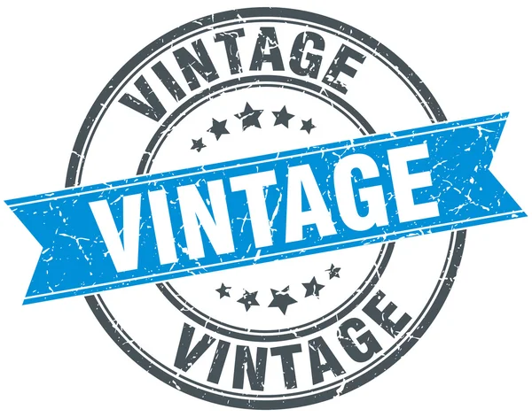 Vintage blu rotondo grunge vintage nastro timbro — Vettoriale Stock