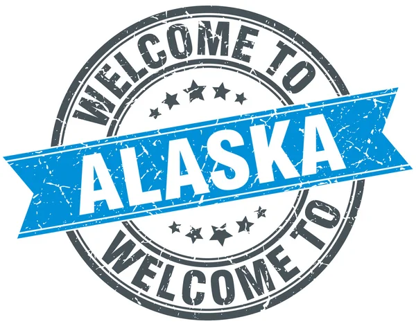 Bienvenue à Alaska bleu rond timbre vintage — Image vectorielle