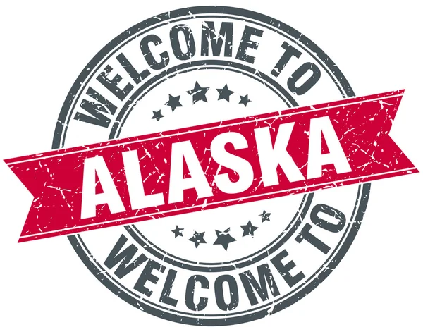 Bienvenue à Alaska rouge rond timbre vintage — Image vectorielle