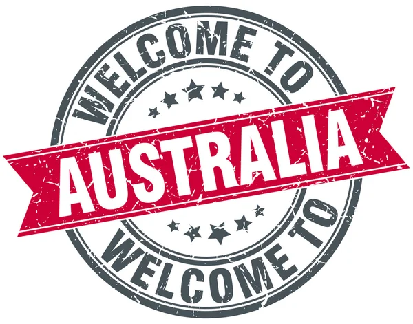 Welcome to Australia red round vintage stamp — Stock Vector