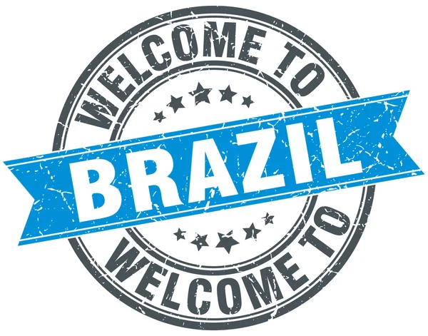 Καλώς ήρθατε στην Βραζιλία μπλε στρογγυλή σφραγίδα εκλεκτής ποιότητας — Διανυσματικό Αρχείο
