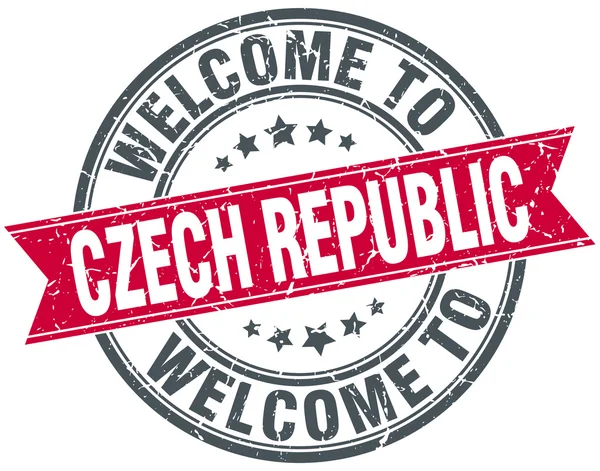 Welcome to Czech Republic red round vintage stamp — Stock Vector