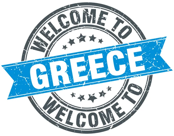 Welkom bij Griekenland blauwe ronde stempel van vintage — Stockvector