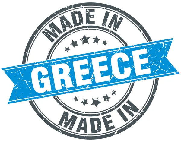 Gemaakt in Griekenland blauwe ronde stempel van vintage — Stockvector