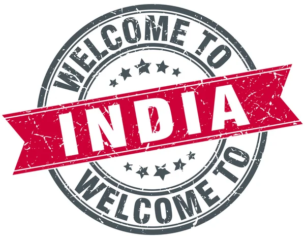 Bienvenido a India sello redondo rojo vintage — Vector de stock