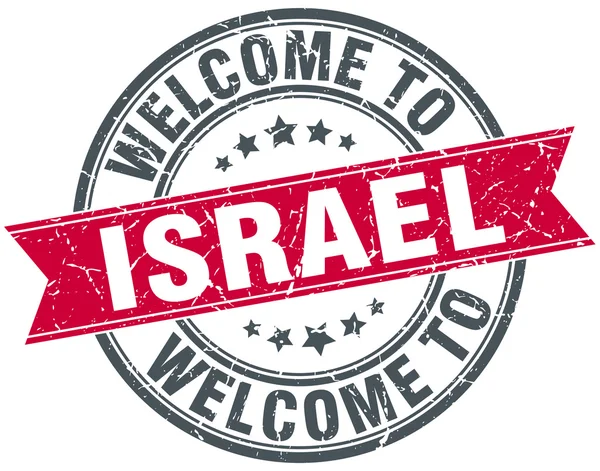Bem-vindo ao selo vintage redondo vermelho de Israel — Vetor de Stock