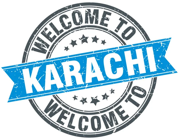 Bienvenido al sello vintage redondo azul Karachi — Vector de stock