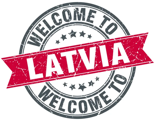 Welcome to Latvia red round vintage stamp — Stock Vector