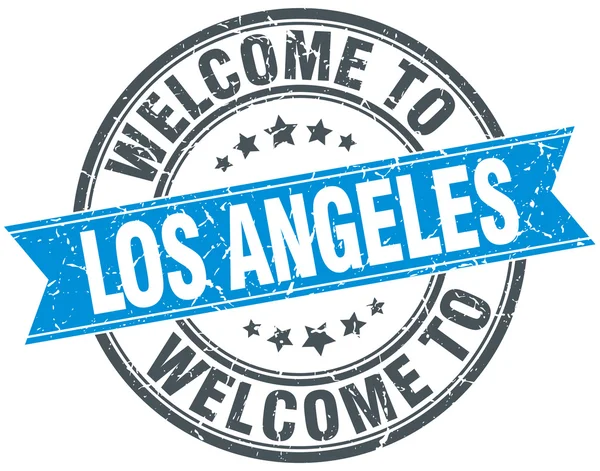 에 오신 것을 환영 합니다 로스 앤젤레스 블루 빈티지 스탬프 라운드 — 스톡 벡터