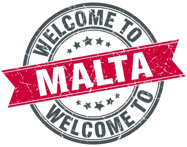 Bienvenue à Malte rouge rond timbre vintage — Image vectorielle