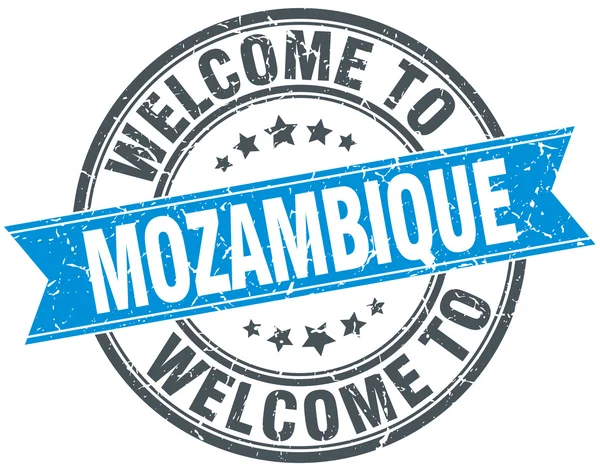 Bem-vindo ao selo vintage redondo azul de Moçambique — Vetor de Stock