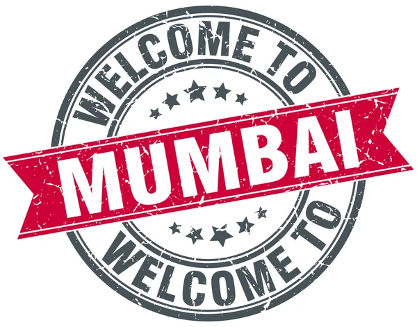 Bienvenue à Mumbai rouge rond timbre vintage — Image vectorielle