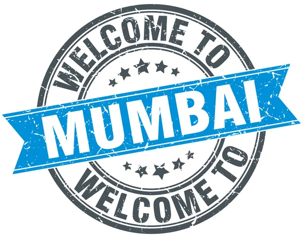 Bienvenue au timbre vintage rond bleu Mumbai — Image vectorielle