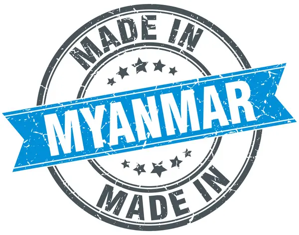 Hecho en Myanmar sello vintage redondo azul — Archivo Imágenes Vectoriales