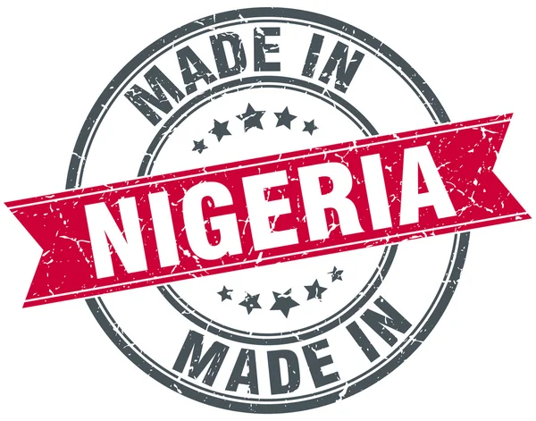 Gemaakt in Nigeria rode ronde vintage stempel — Stockvector