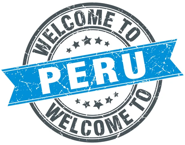 Ласкаво просимо в Перу синій круглої vintage печатки — стоковий вектор