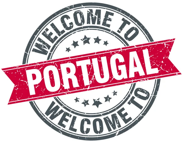 Benvenuto in Portogallo timbro rosso rotondo vintage — Vettoriale Stock