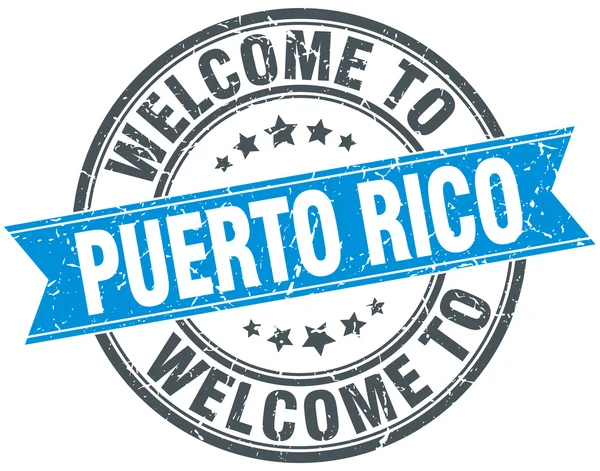 Bienvenido al sello vintage redondo azul de Puerto Rico — Vector de stock