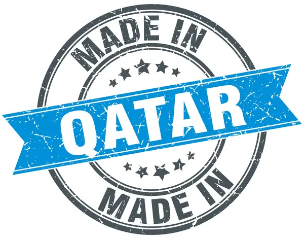 Hergestellt in Qatar blau runde Vintage-Marke — Stockvektor