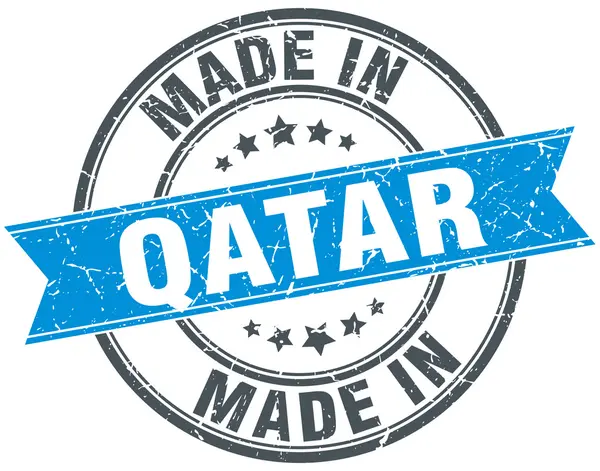 Gemaakt in Qatar blauwe ronde stempel van vintage — Stockvector