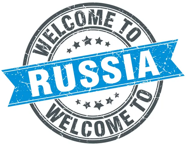 Bienvenido a Rusia sello vintage redondo azul — Vector de stock