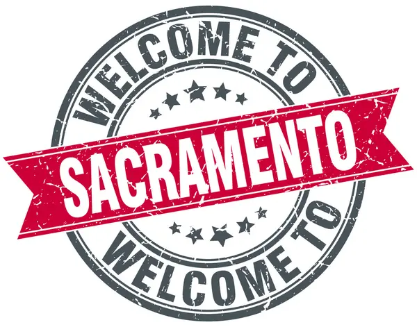 Bienvenido a Sacramento rojo ronda sello vintage — Vector de stock
