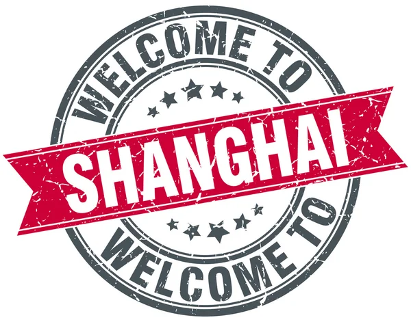Welcome to Shanghai red round vintage stamp — Stock Vector