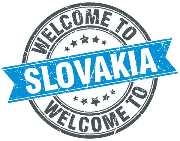 Bem-vindo ao selo vintage redondo azul Eslováquia — Vetor de Stock