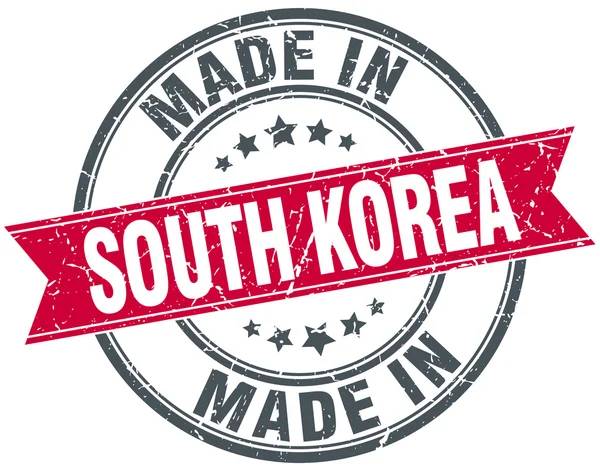 Hergestellt in Südkorea rote runde Vintage-Marke — Stockvektor