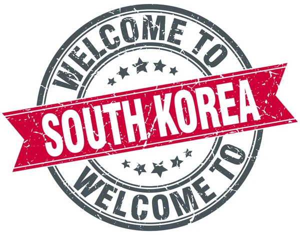 Welcome to South Korea red round vintage stamp — Stock Vector