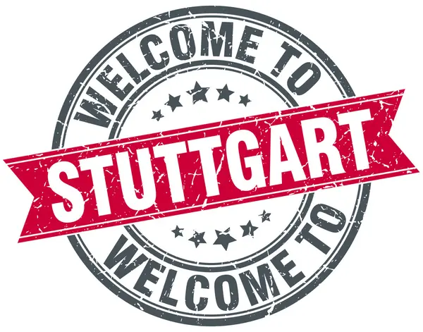 Bienvenido al sello vintage redondo rojo Stuttgart — Archivo Imágenes Vectoriales