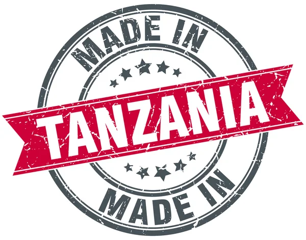 Hecho en Tanzania sello vintage redondo rojo — Archivo Imágenes Vectoriales