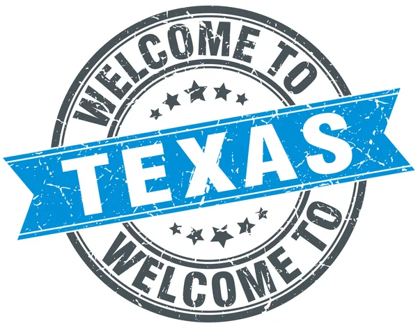 Benvenuto a Texas blu rotondo timbro vintage — Vettoriale Stock
