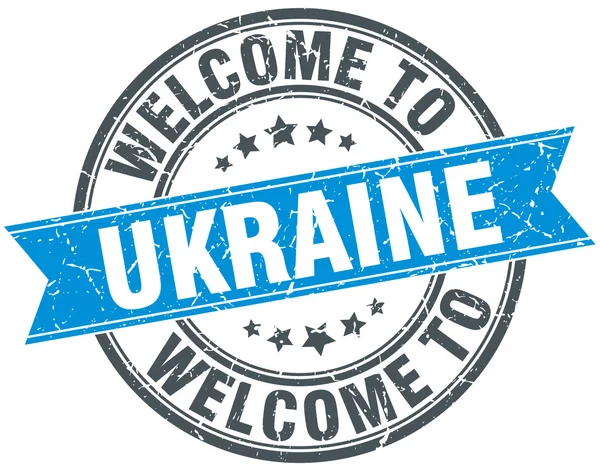 Welcome to Ukraine blue round vintage stamp — Stock Vector