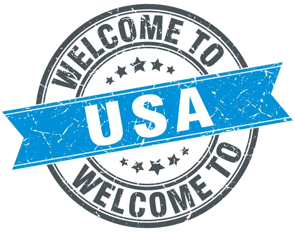Bem-vindo ao selo vintage redondo azul dos EUA —  Vetores de Stock