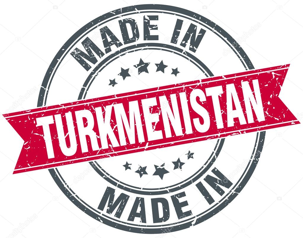 made in Turkmenistan red round vintage stamp