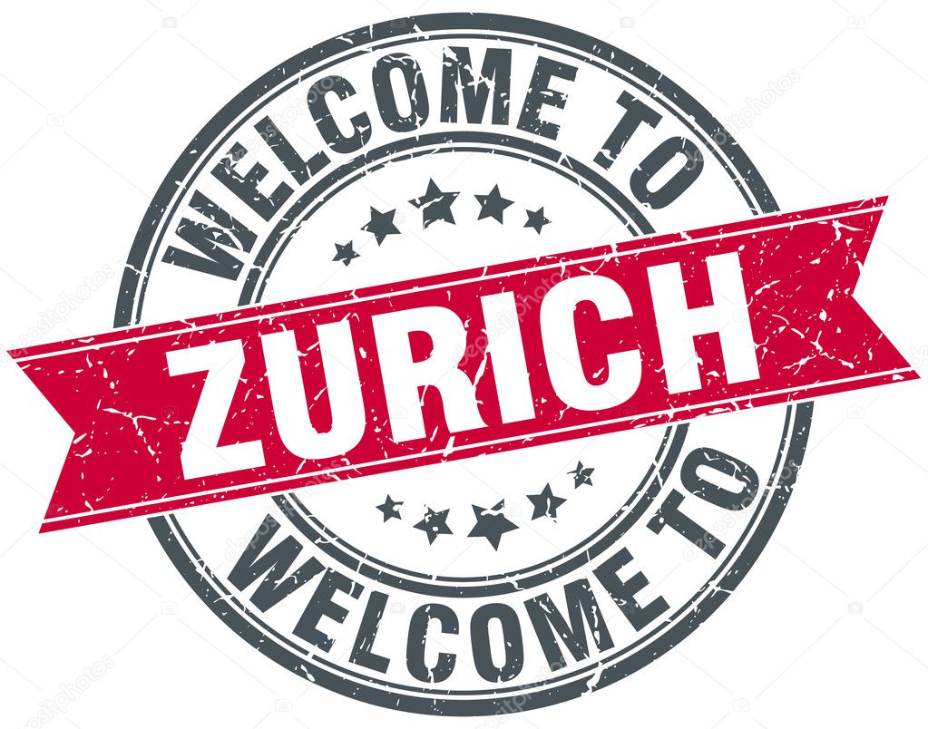 welcome to Zurich red round vintage stamp