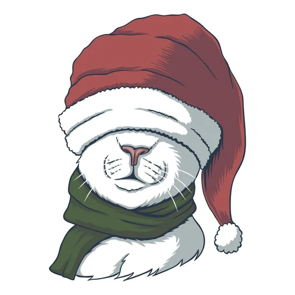 회사나 브랜드를 모자를 크리스마스의 삽화를 그리는 고양이 — 스톡 벡터
