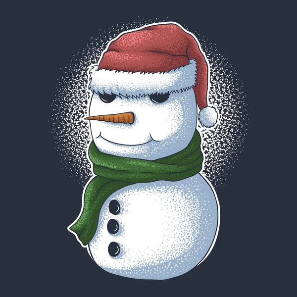 Bonhomme Neige Portant Chapeau Père Noël Pour Illustration Vectorielle Noël — Image vectorielle