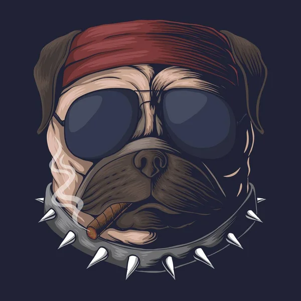 Pug Dog Head Smoke Vector Illustration Your Company Brand - Stok Vektor