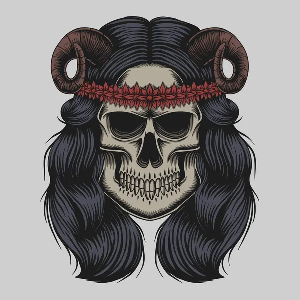 Skull Demon Meisje Vector Illustratie Voor Bedrijf Merk — Stockvector