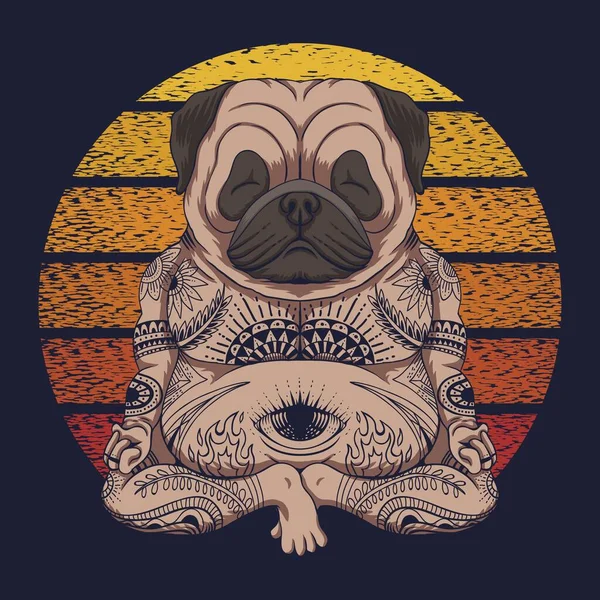 Иллюстрация Вектора Восхода Солнца Вашей Компании Бренда Yoga Pug Dog — стоковый вектор