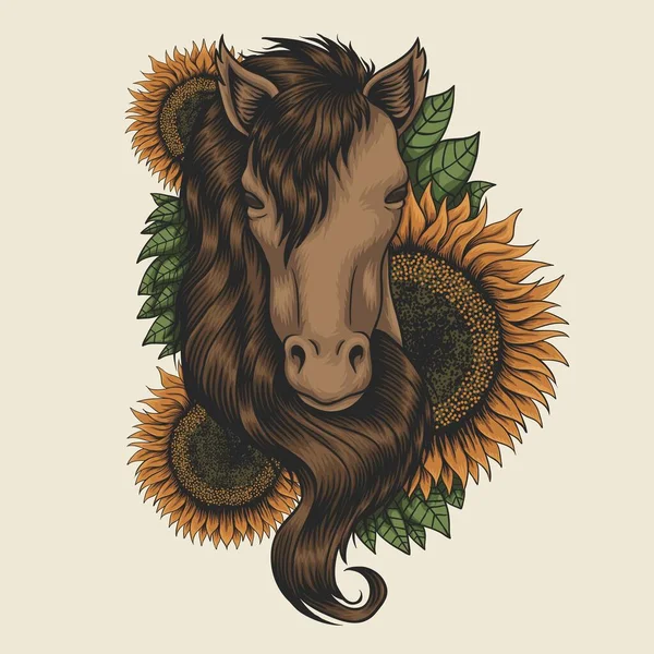 Illustration Vectorielle Tête Cheval Tournesol Pour Votre Entreprise Marque — Image vectorielle