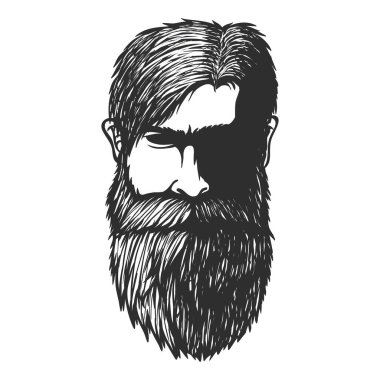 Bıyıklı ve sakallı adam. Şirketiniz veya markanız için el yapımı vektör çizimi.