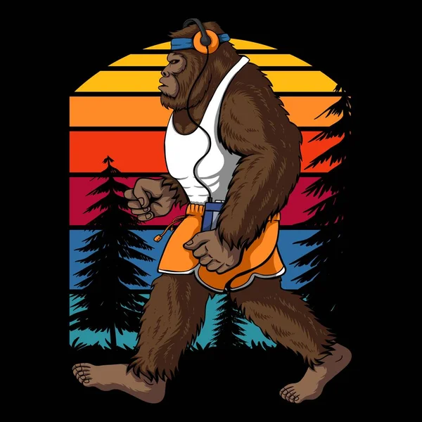 Bigfoot Correndo Ilustração Vetorial Retro Para Sua Empresa Marca —  Vetores de Stock