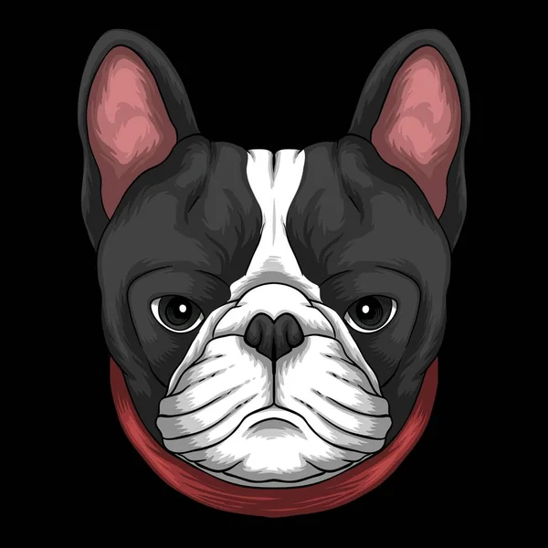 Bulldog Francês Cabeça Vestindo Colarinho Vermelho Vetor Ilustração Para Sua — Vetor de Stock